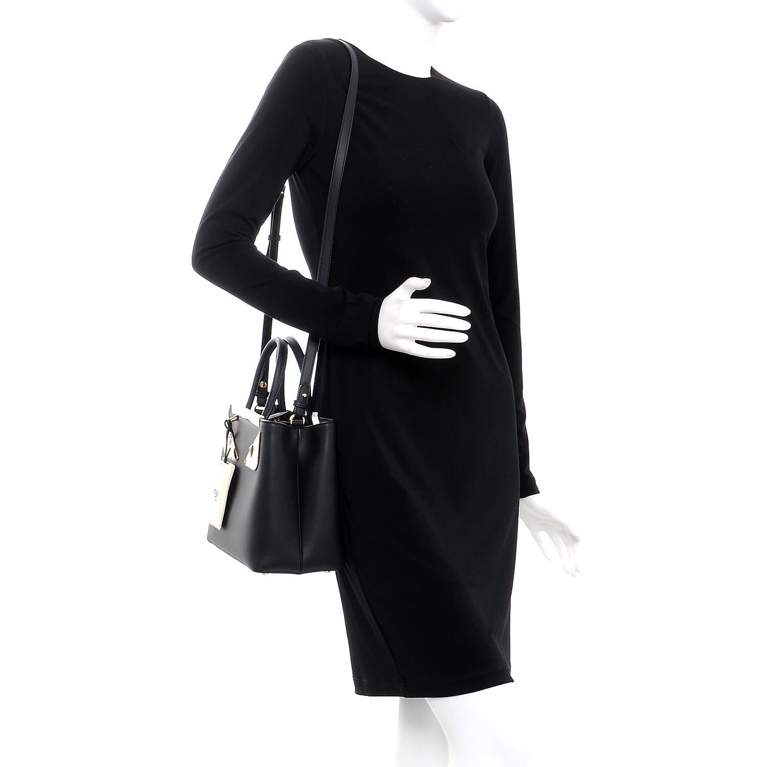 Fendi Vitello Century Metal Monster Eyes Petite 2Jours Tote Black 2 of 8