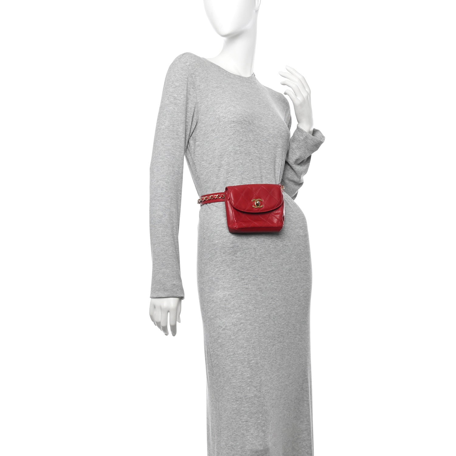 Chanel Lambskin Diamond Stitched Waist Chain Belt Flap Bag 70 28 Red 2 of 14