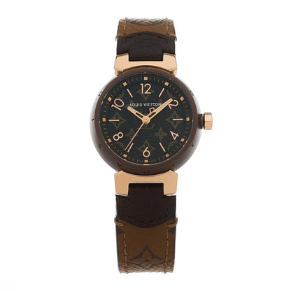 Louis Vuitton Stainless Steel 18K Rose Gold Monogram 28mm Tambour Quartz Watch Brown 1 of 5