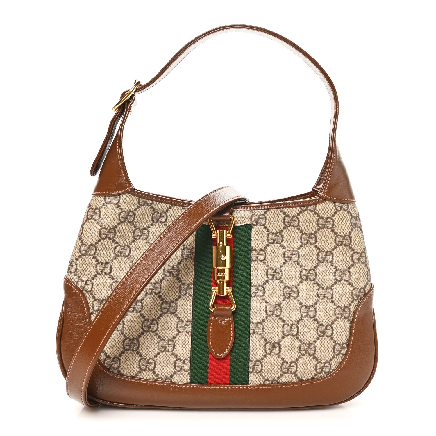 Gucci GG Supreme Monogram Azalea Calfskin Web Small Jackie 1961 Hobo Beige Ebony Brown Sugar 1 of 9