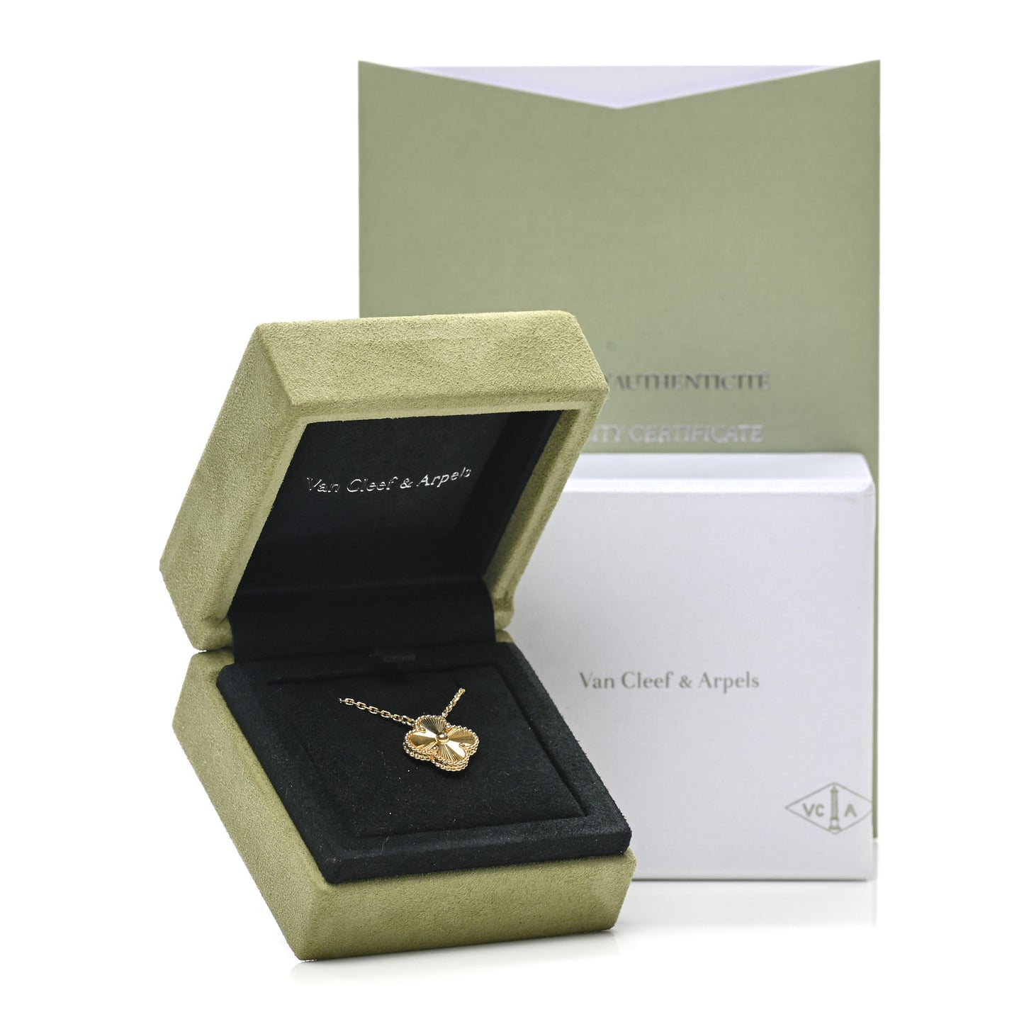 18K Yellow Gold Guilloche Vintage Alhambra Pendant Necklace