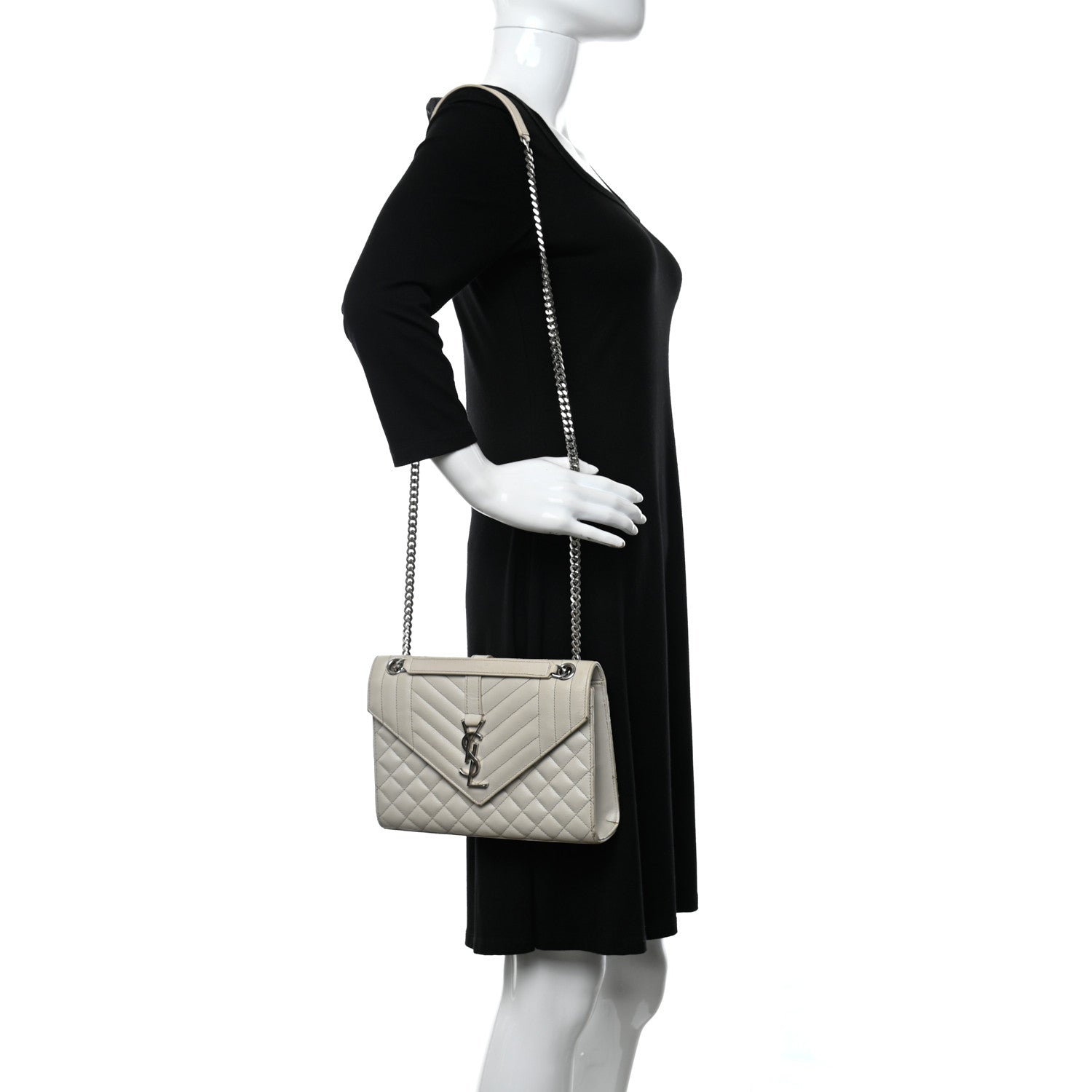 Saint Laurent Grain De Poudre Textured Mixed Matelasse Medium Triquilt Monogram Satchel Granite 21 of 21