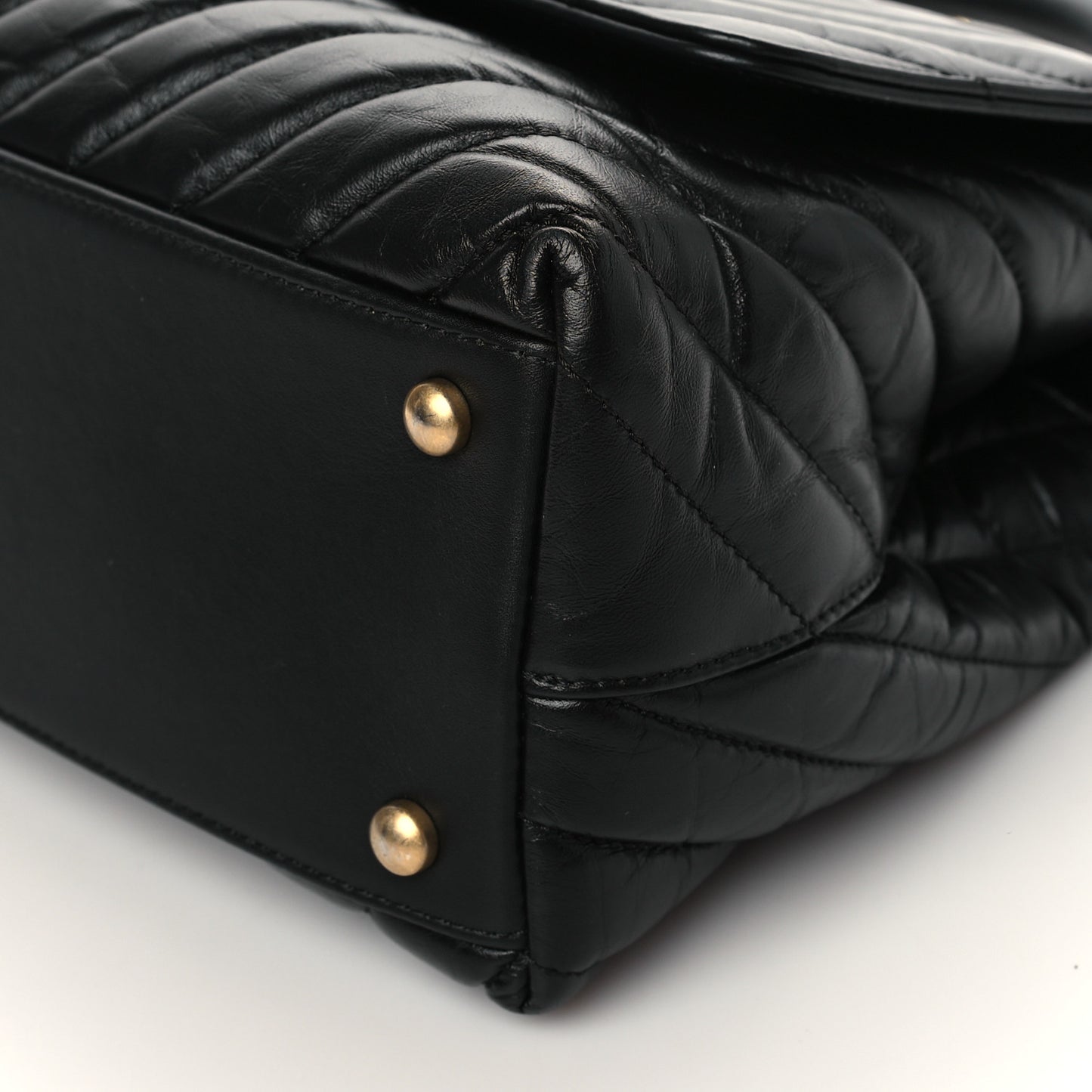Aged Calfskin Chevron Quilted Small Coco Handle Flap Black