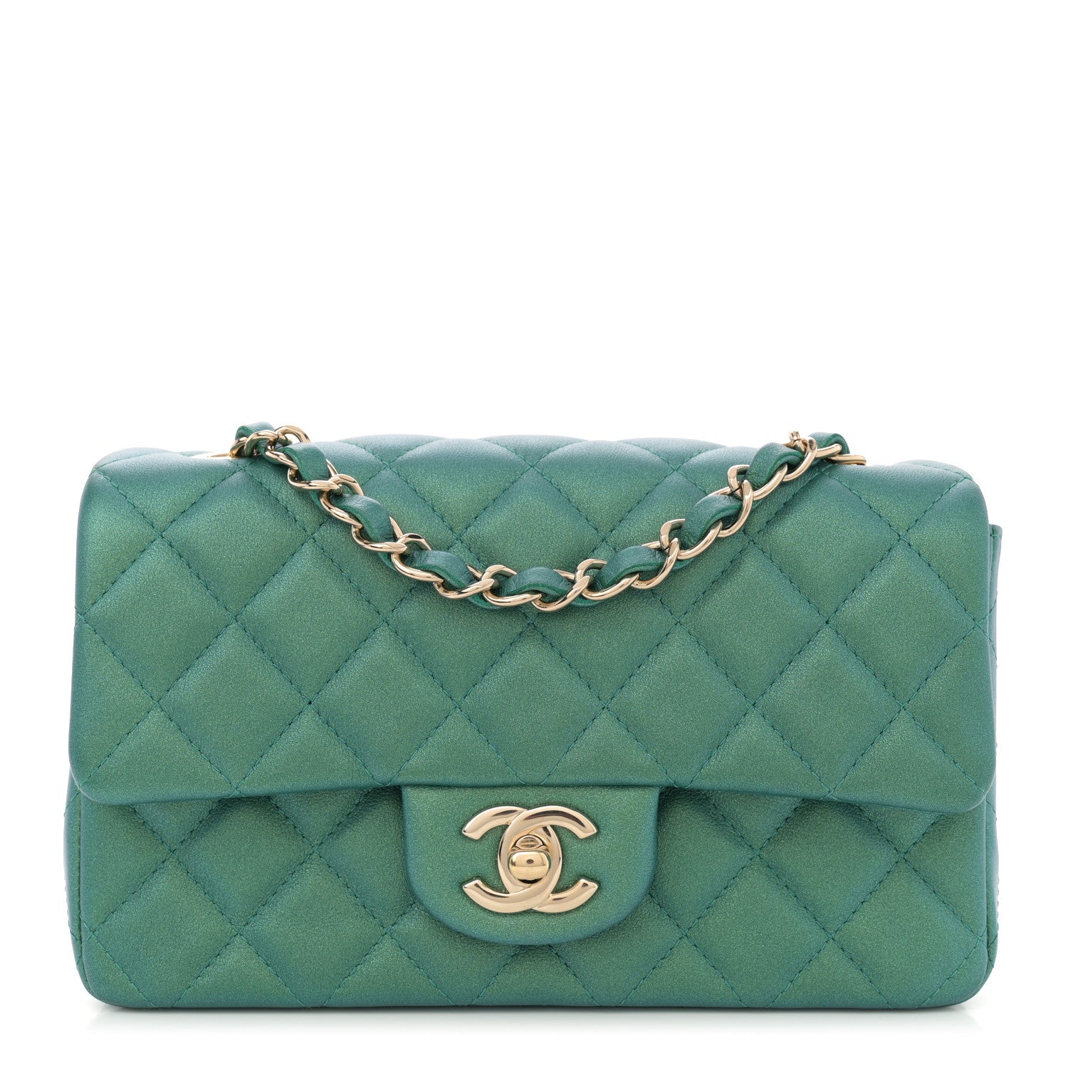 Chanel Iridescent Calfskin Quilted Mini Rectangular Flap Green 1 of 11