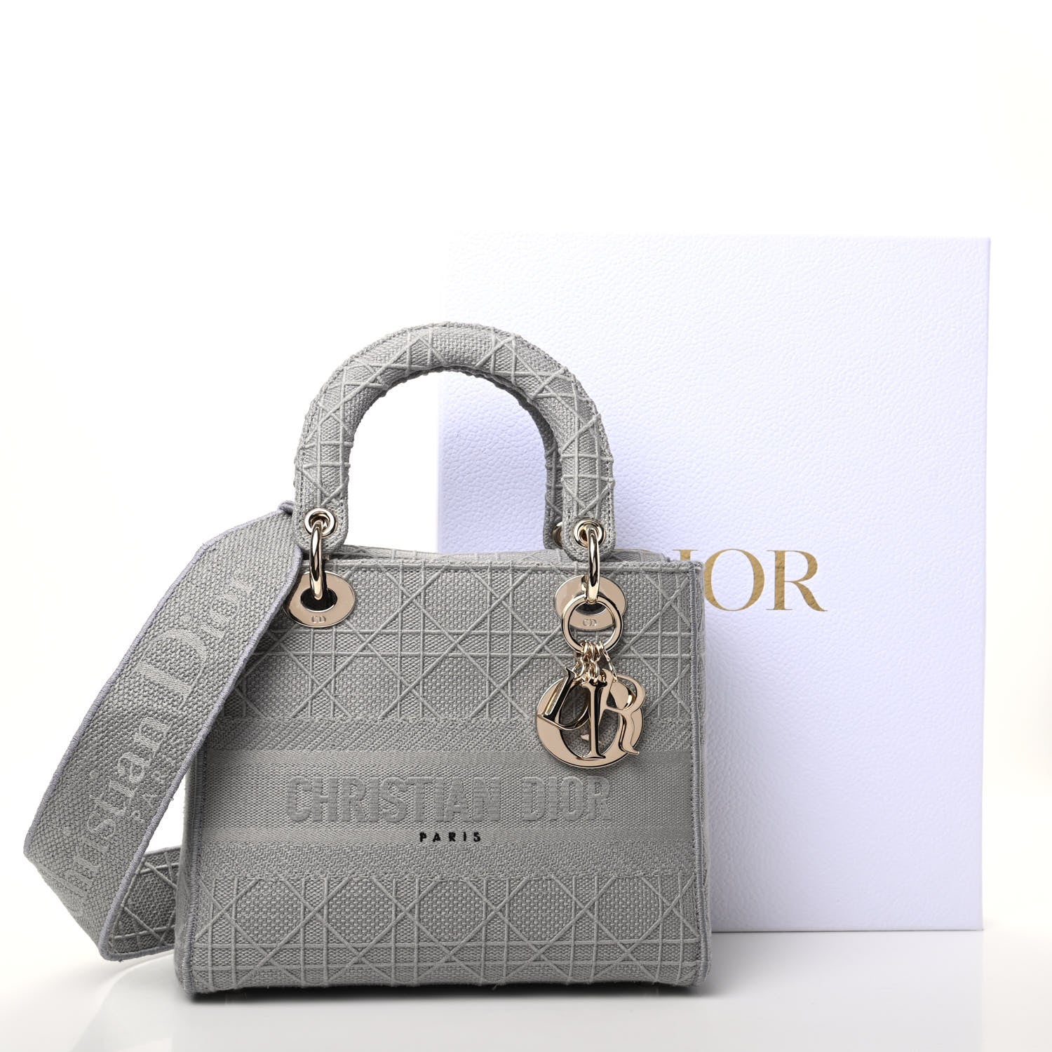 Christian Dior Canvas Embroidered Cannage Medium Lady D-Lite Gray 9 of 9