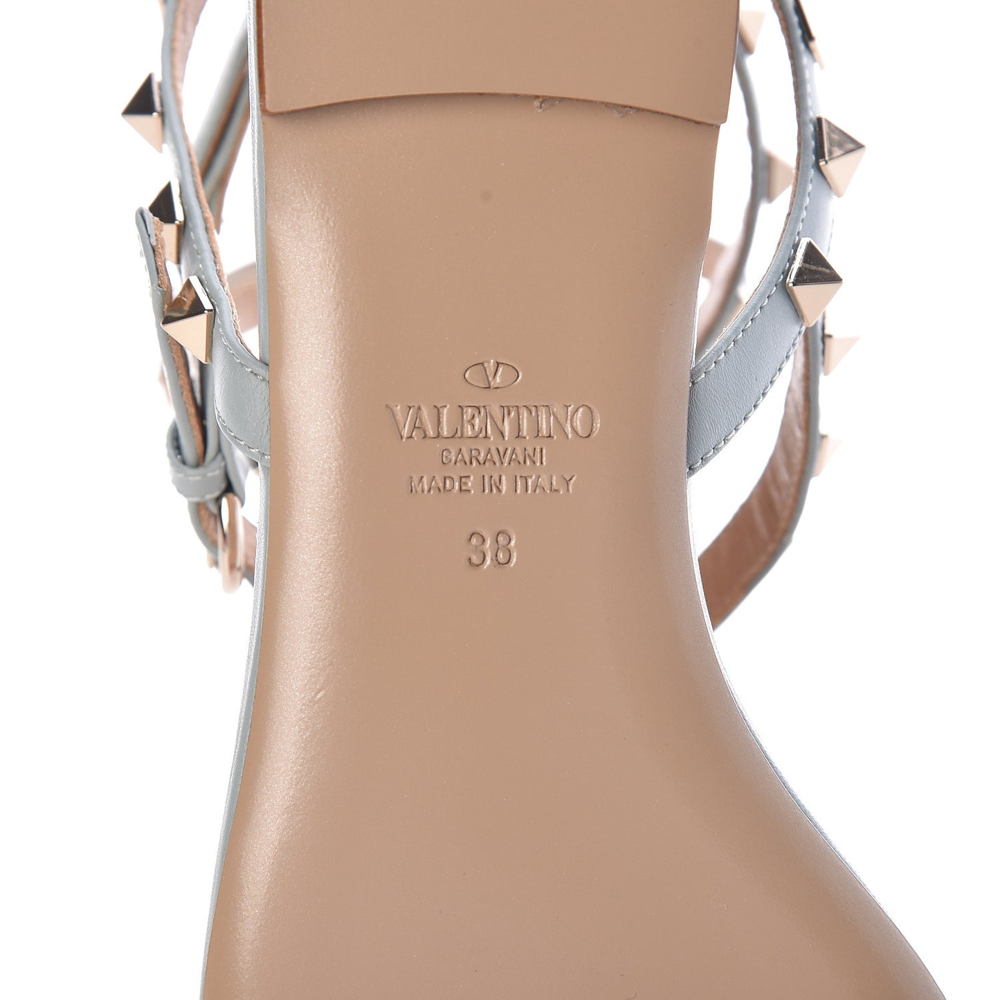 Nappa Rockstud Ankle Wrap Flat Thong Sandals 38 Celadon