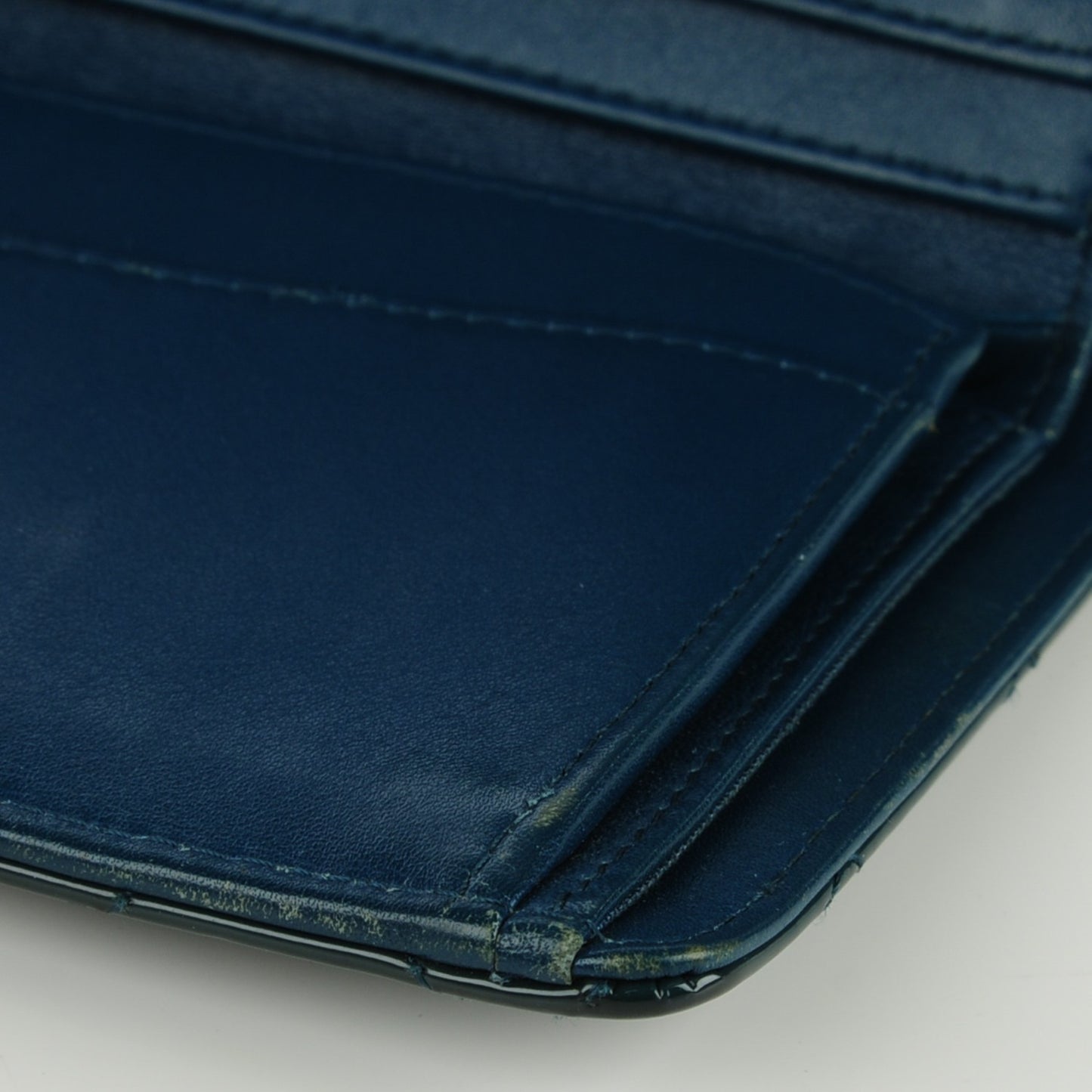 Patent Quilted Yen Wallet Dark Blue