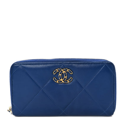 Chanel Shiny Goatskin Quilted Chanel 19 Long Zipped Around Wallet Blue 1 of 10