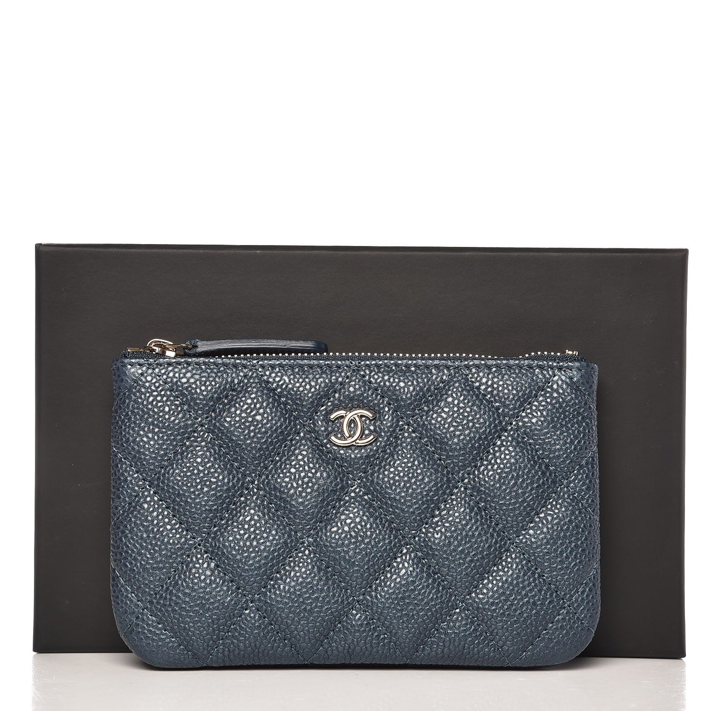 Metallic Caviar Quilted Small Cosmetic Case Dark Blue