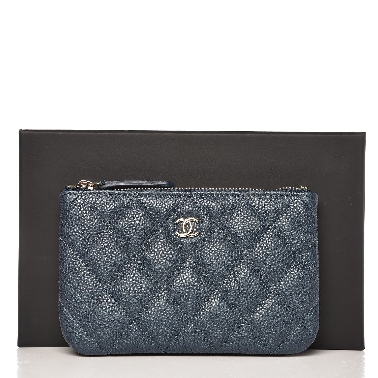 Chanel Metallic Caviar Quilted Small Cosmetic Case Dark Blue 8 of 8