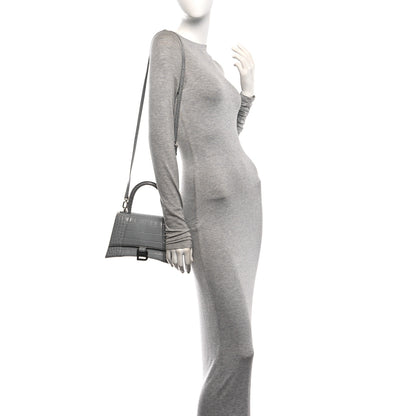 Balenciaga Shiny Calfskin Crocodile Embossed Small Hourglass Top Handle Bag Balenciaga Grey Balenciaga Grey 2 of 11