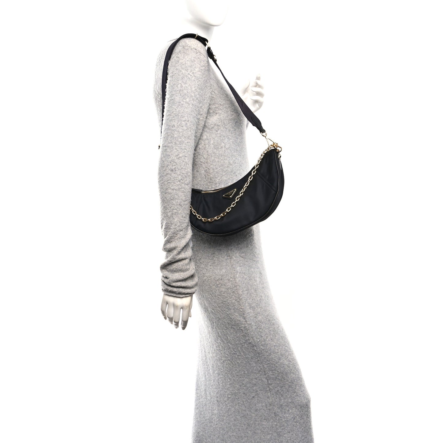 Re-Nylon Saffiano Demi-lune Shoulder Bag Black