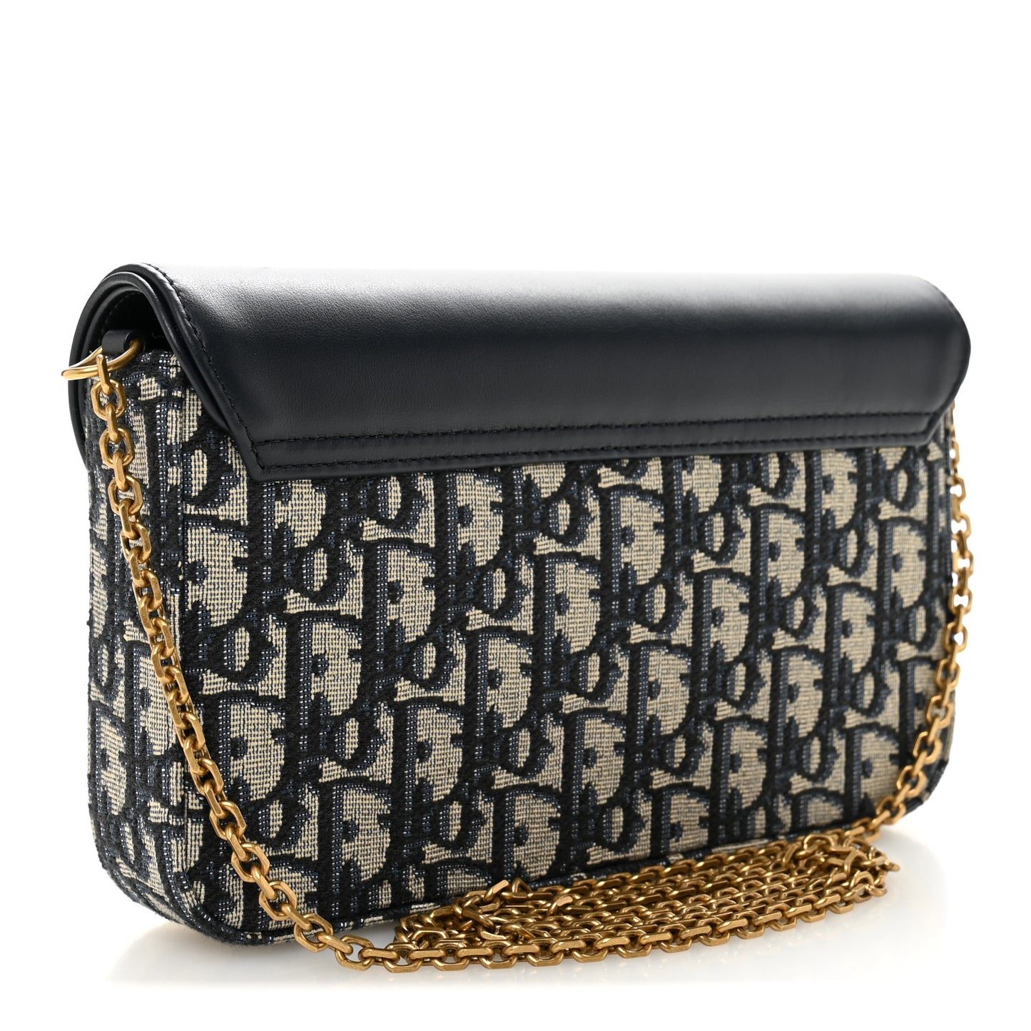 Oblique Smooth Calfskin Medium Saddle Pouch With Chain Blue