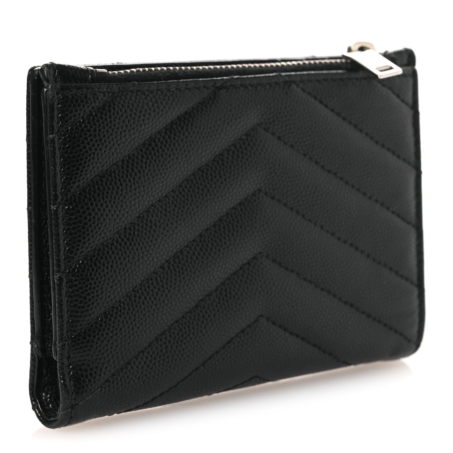 Grain De Poudre Matelasse Chevron Monogram Zipped Two-Part Wallet Black