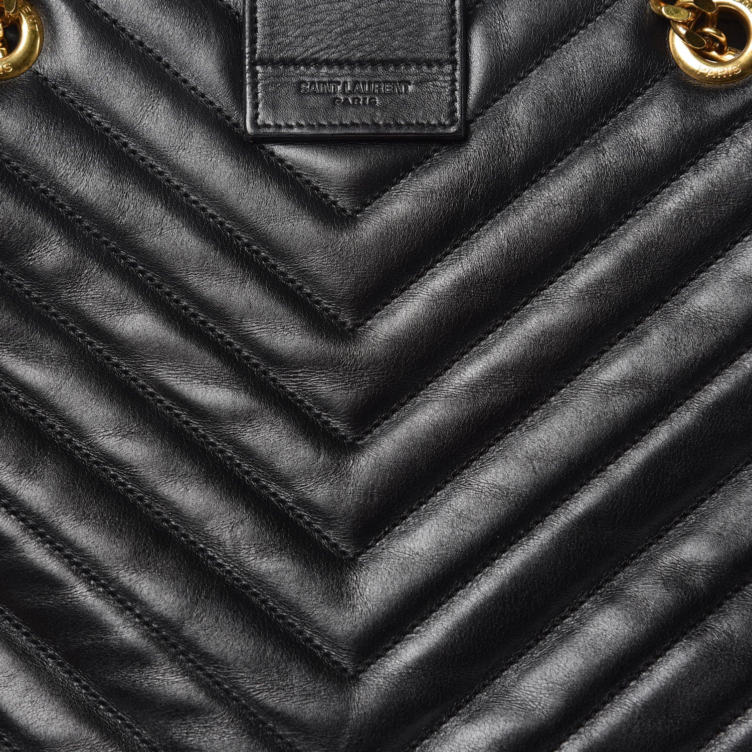 Saint Laurent Lambskin Matelasse Chevron Monogram Shopping Bag Black 15 of 16