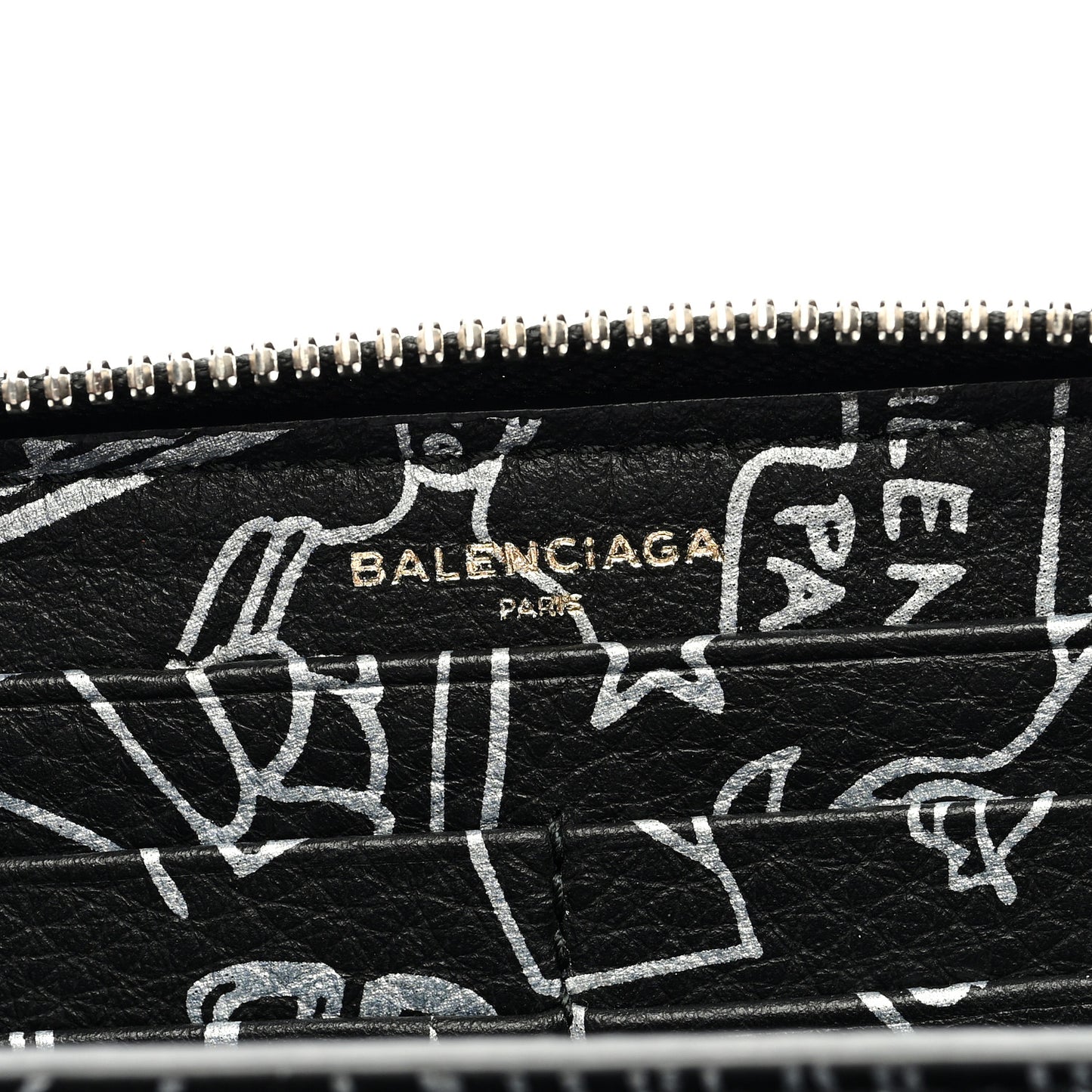 Calfskin Classic Silver Hardware Printed Tattoo Everyday Continental Zip Around Wallet Black