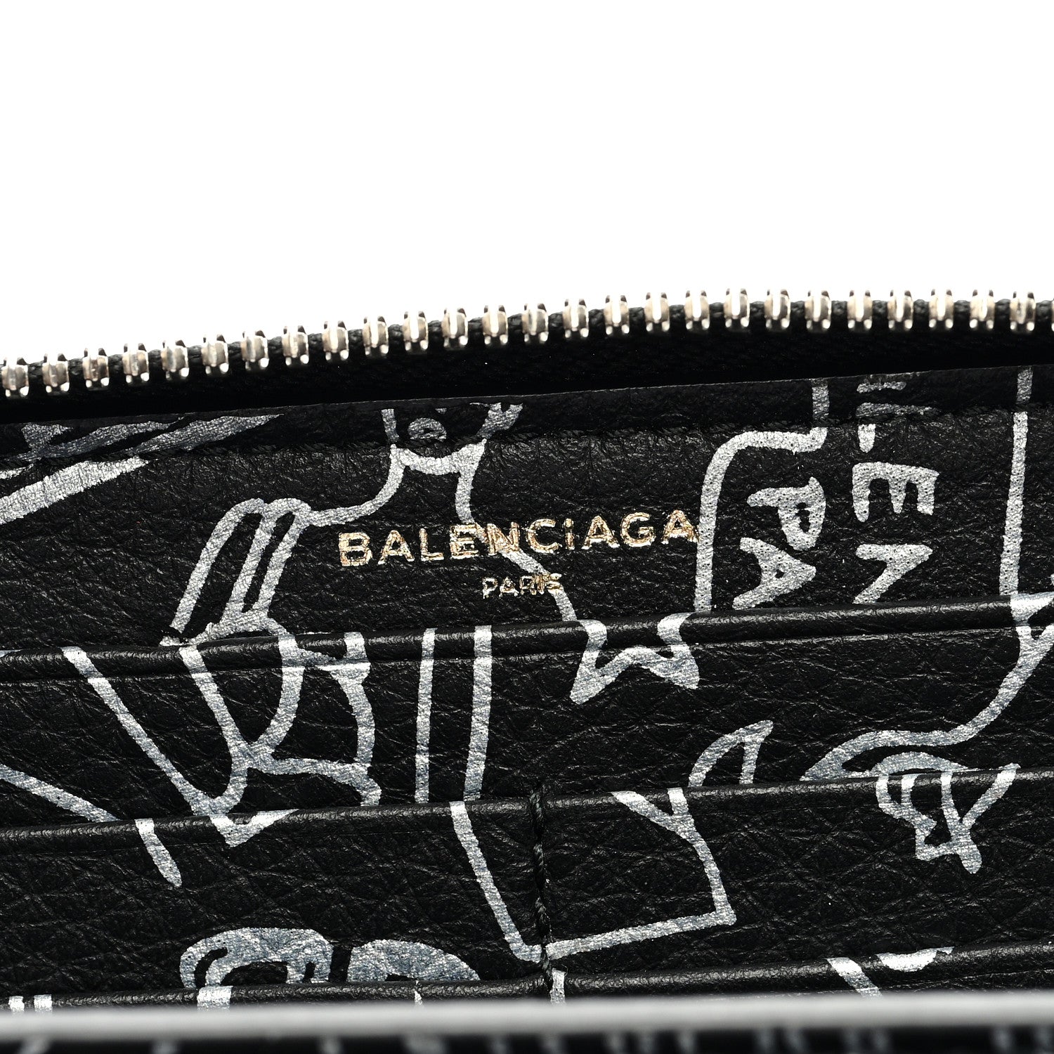 Balenciaga Calfskin Classic Silver Hardware Printed Tattoo Everyday Continental Zip Around Wallet Black 6 of 6