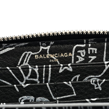 Balenciaga Calfskin Classic Silver Hardware Printed Tattoo Everyday Continental Zip Around Wallet Black 6 of 6