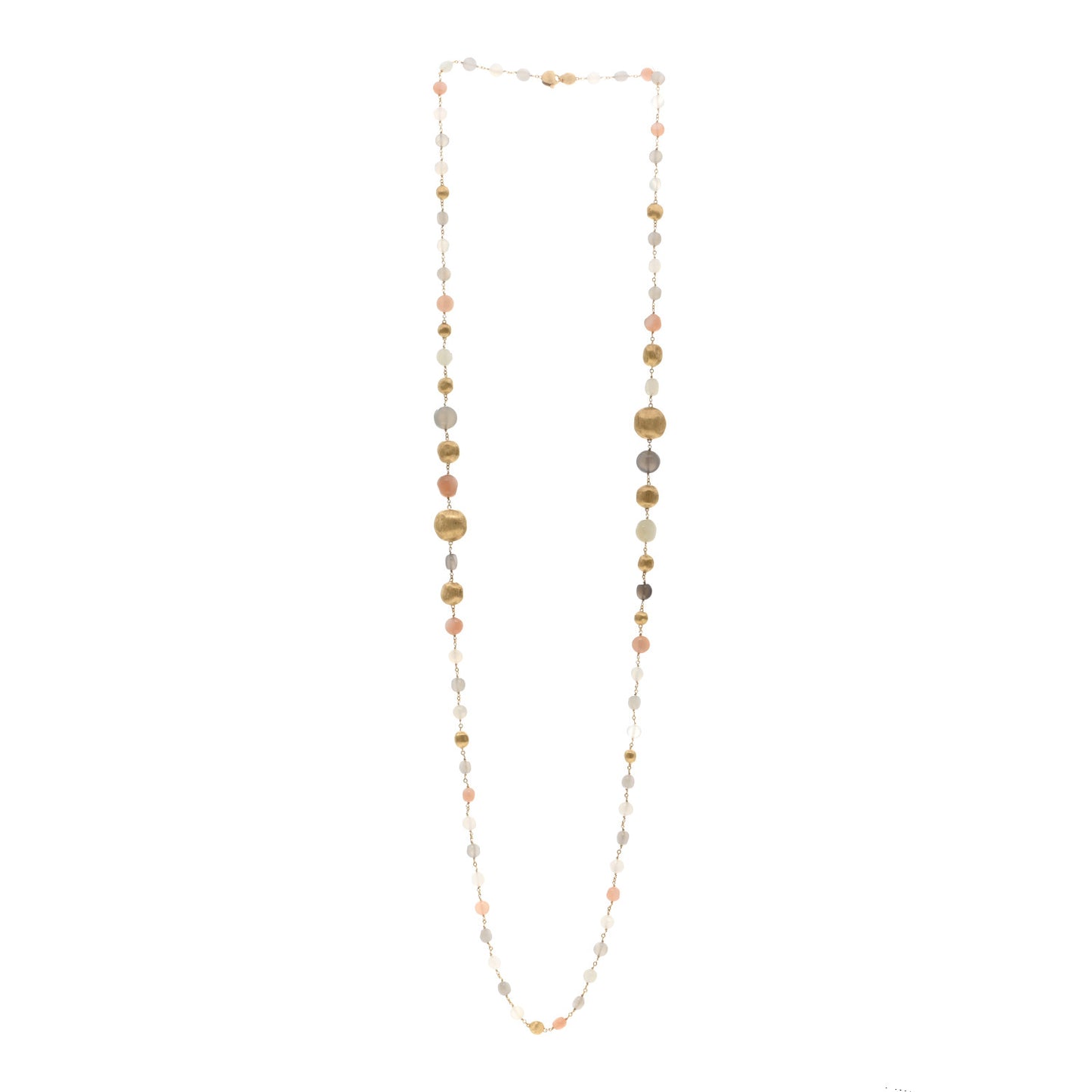 18K Yellow Gold Moonstone Sunstone Beaded Necklace