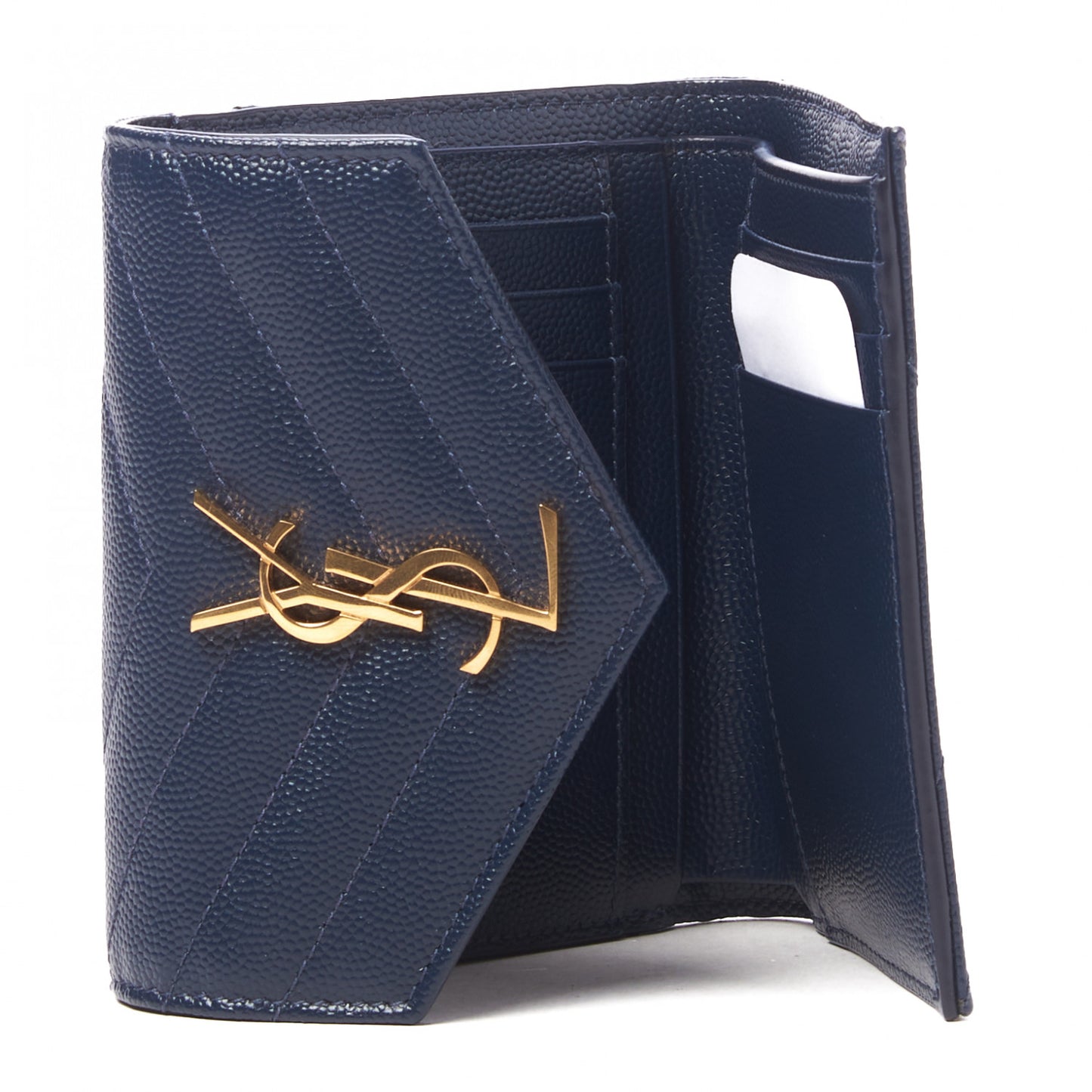 Grain De Poudre Matelasse Chevron Monogram Compact Tri Fold Wallet Blue Sapphire