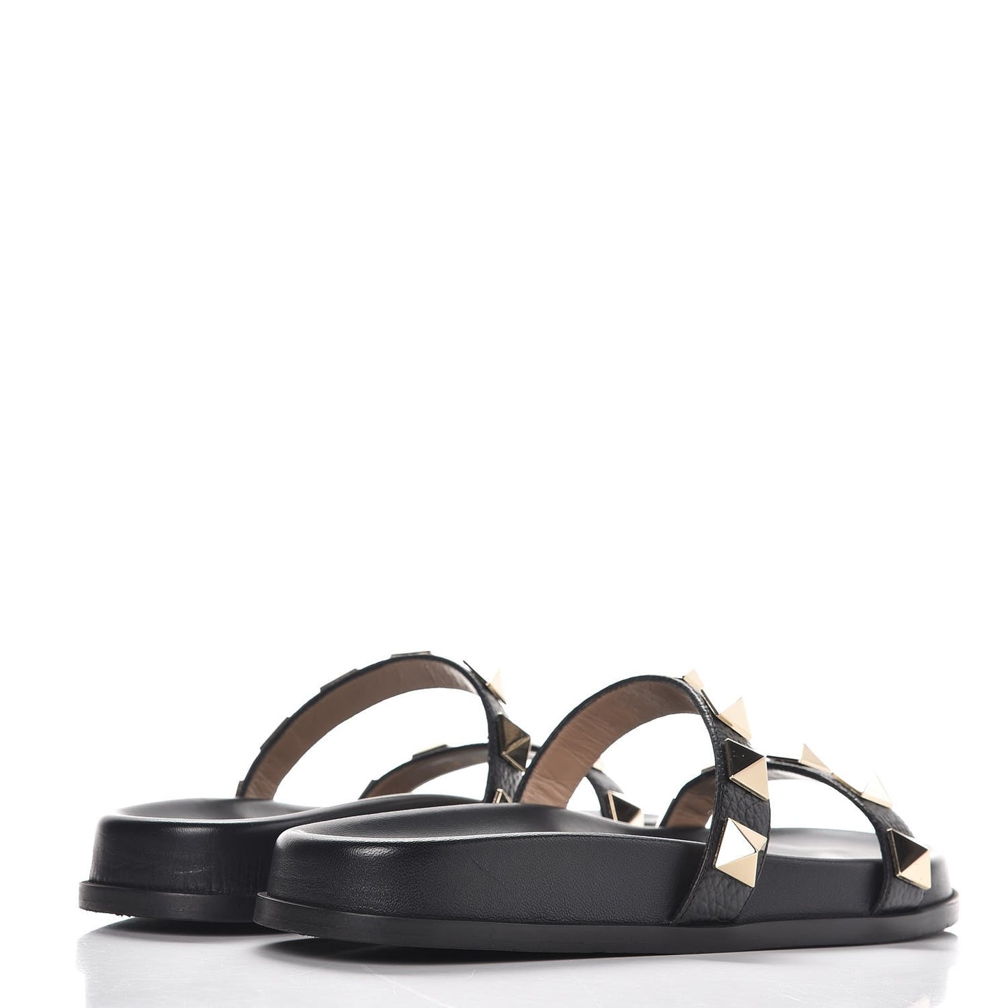 Pebbled Calfskin Macro Rockstud Lock Slide Sandals 37.5 Black