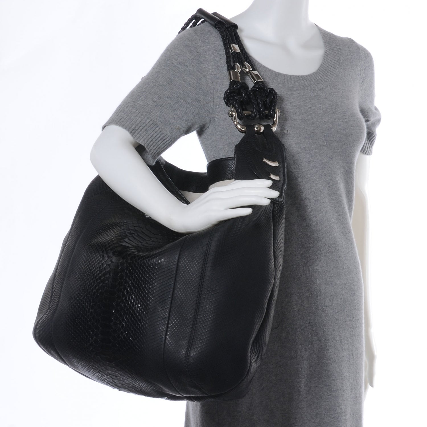 Gucci Python Large Techno Tag Hobo Black 2 of 7