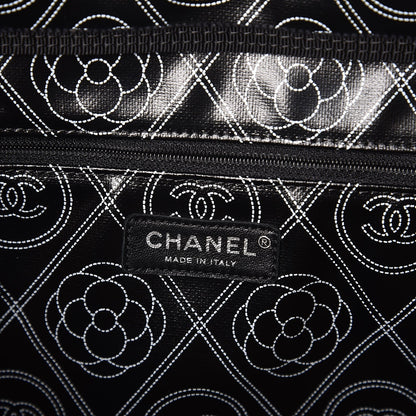 Chanel Coated Canvas Camellia Medium Shopping Tote Black Beige 6 of 8