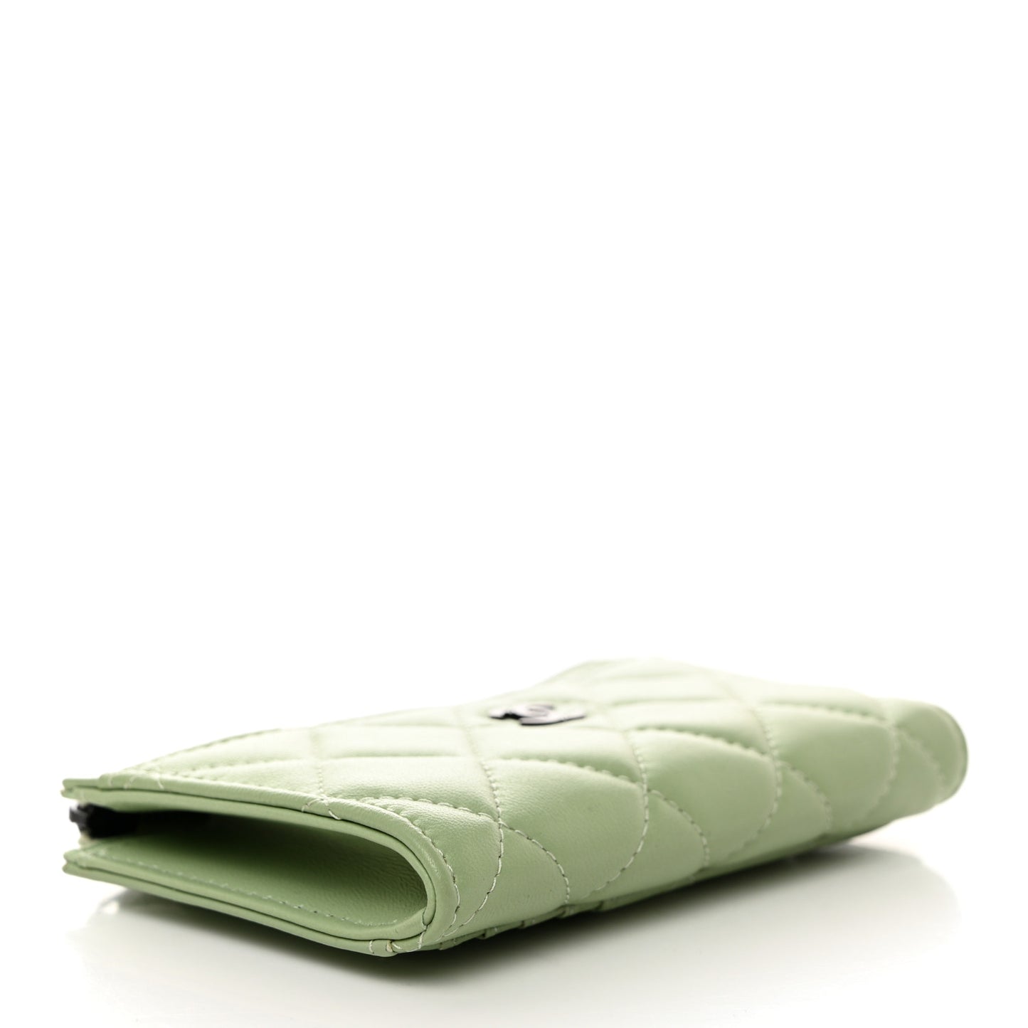 Lambskin Quilted CC Zip Around Card Holder Light Green