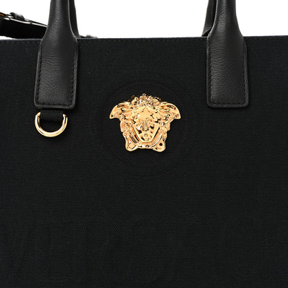 Versace Canvas Calfskin La Medusa Small Tote Black 7 of 12