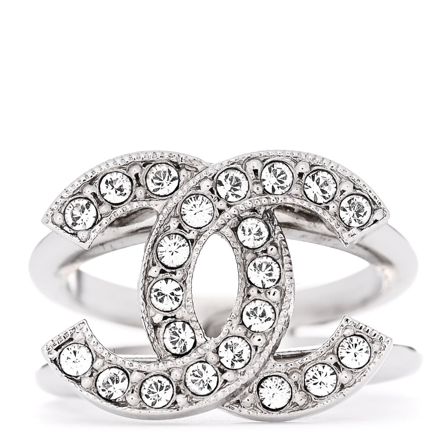 Chanel Crystal CC Ring 52 Silver 1 of 5