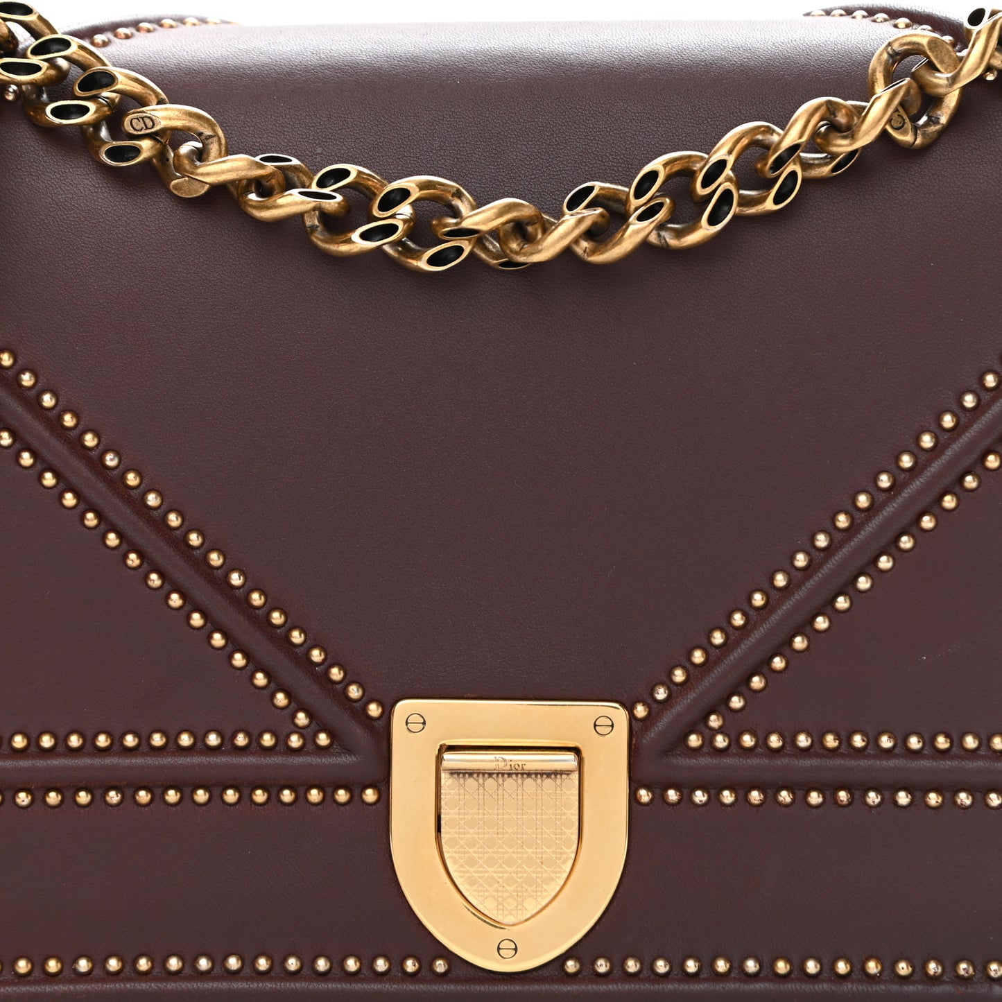 Calfskin Studded Medium Diorama Flap Bag Burgundy