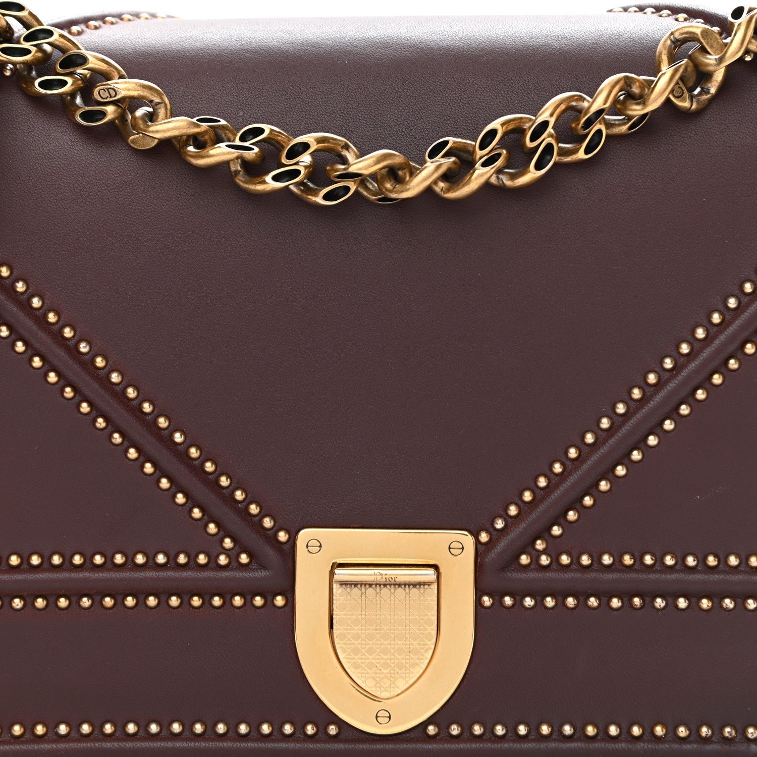Christian Dior Calfskin Studded Medium Diorama Flap Bag Burgundy 6 of 8