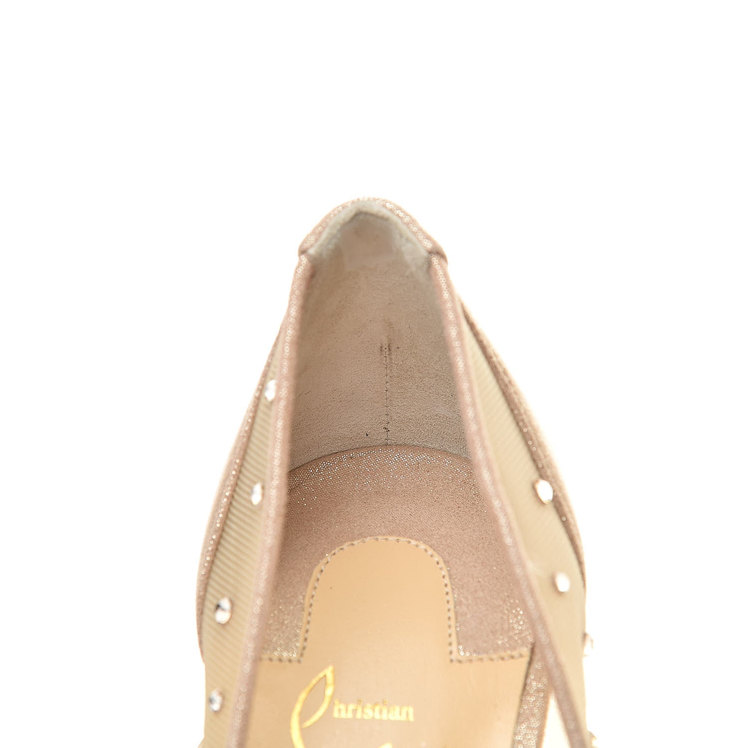 Christian Louboutin Suede Silk Crystal Strass Follies 100 Pumps 35 Neutral 9 of 9