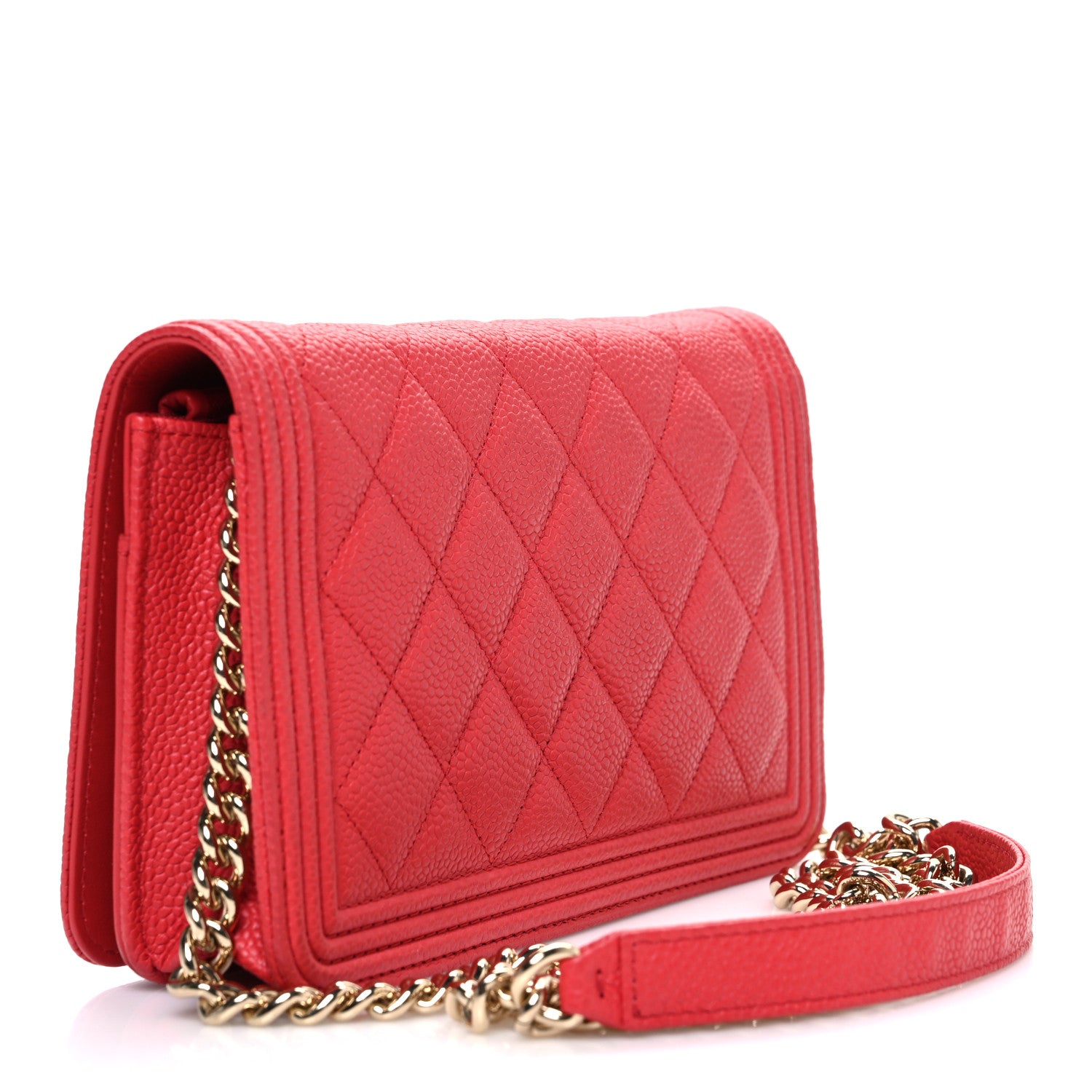 Chanel Caviar Quilted Boy Wallet On Chain WOC Red 3 of 14