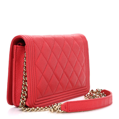 Chanel Caviar Quilted Boy Wallet On Chain WOC Red 3 of 14