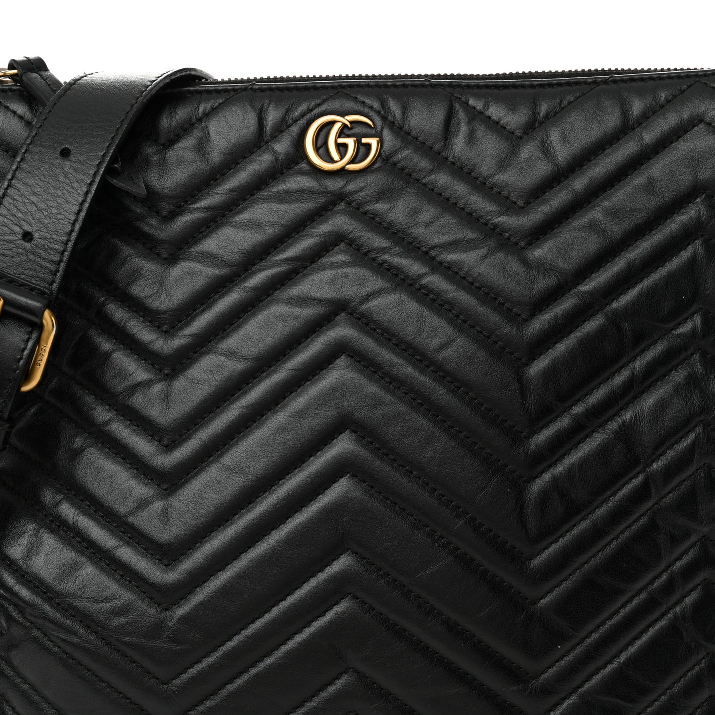 Calfskin Matelasse GG Marmont Flat Messenger Bag Black