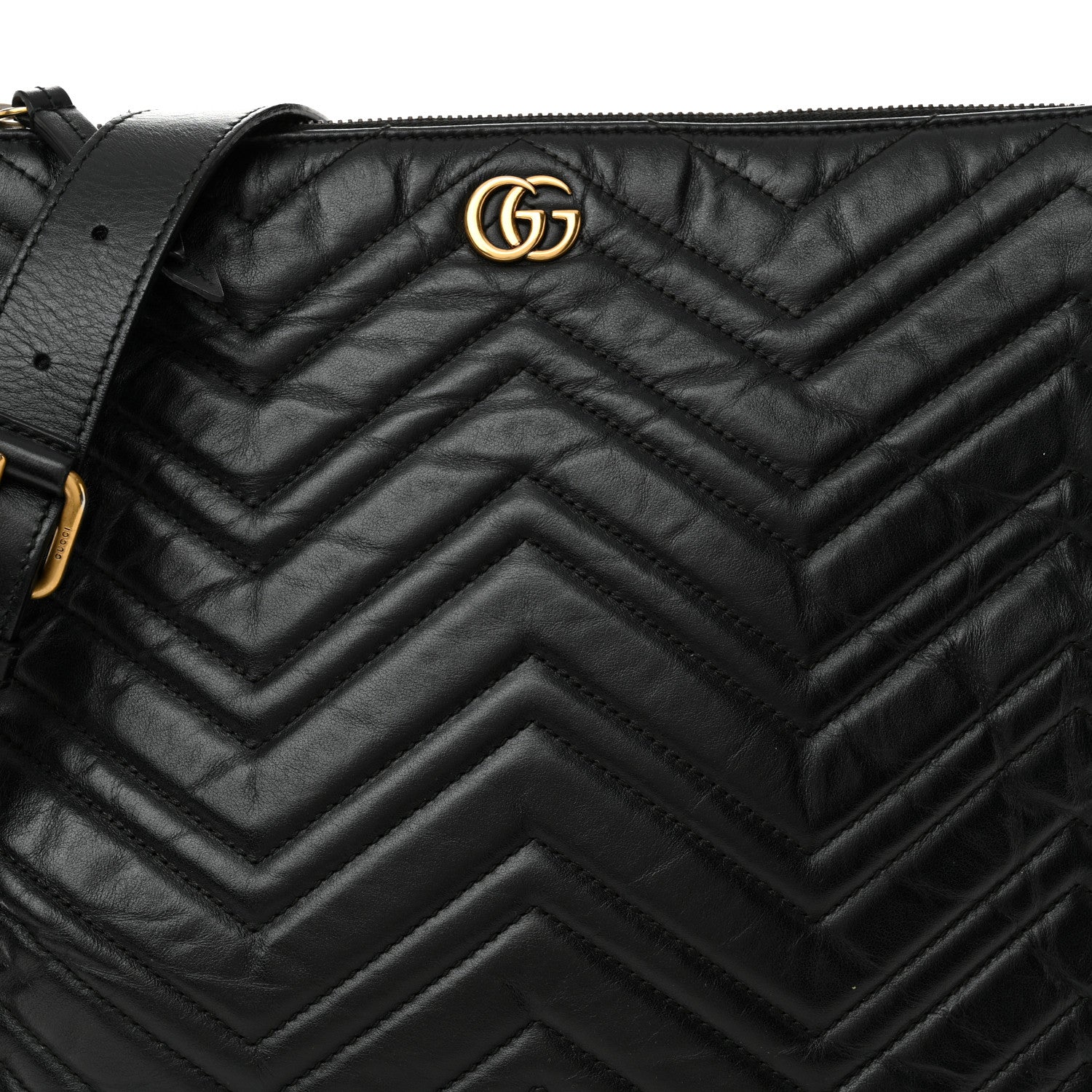 Gucci Calfskin Matelasse GG Marmont Flat Messenger Bag Black 8 of 17