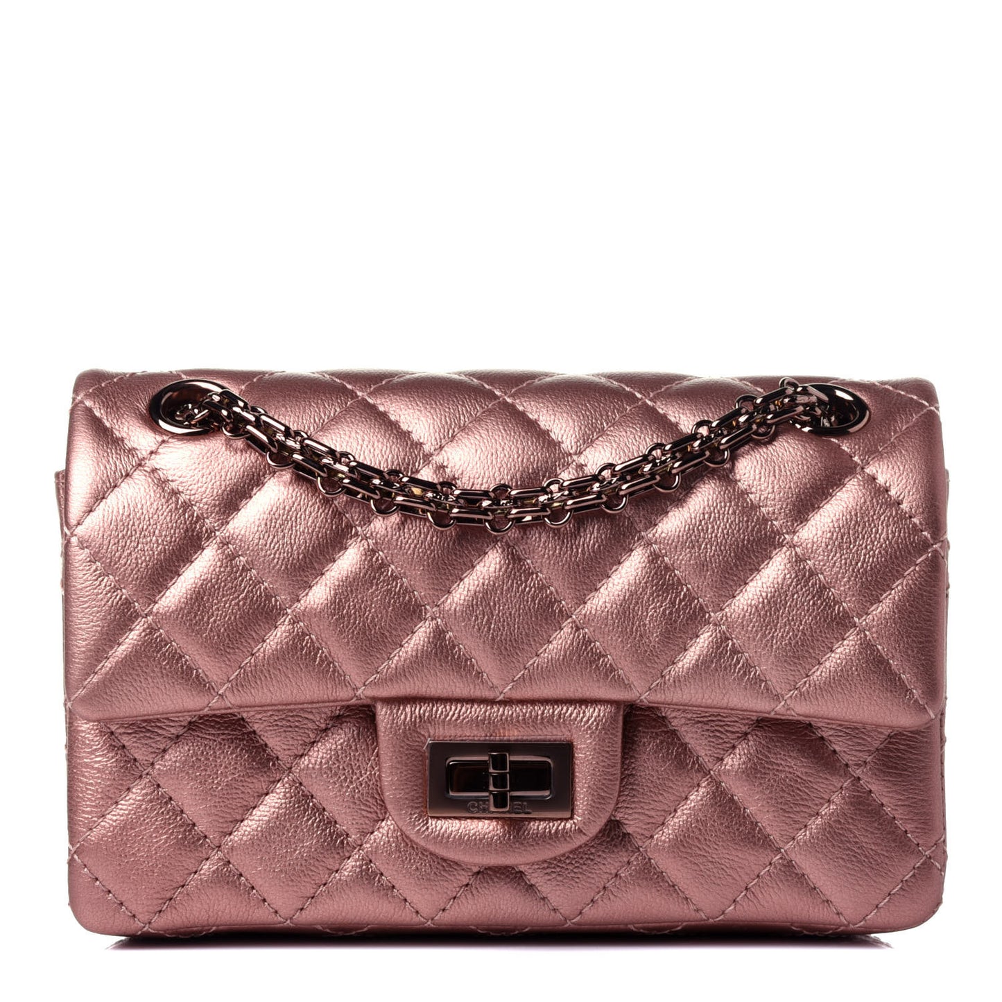 Metallic Grained Calfskin Quilted 2.55 Reissue Mini Flap Copper Pink