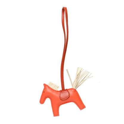 Hermes Milo Lambskin Grigri Rodeo Horse Bag Charm PM Orange Poppy Craie Terre Battue 1 of 3