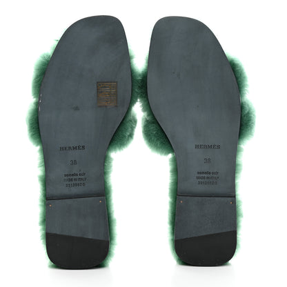 Hermes Woolskin Oran Sandals 38 Vert Anglais 5 of 8