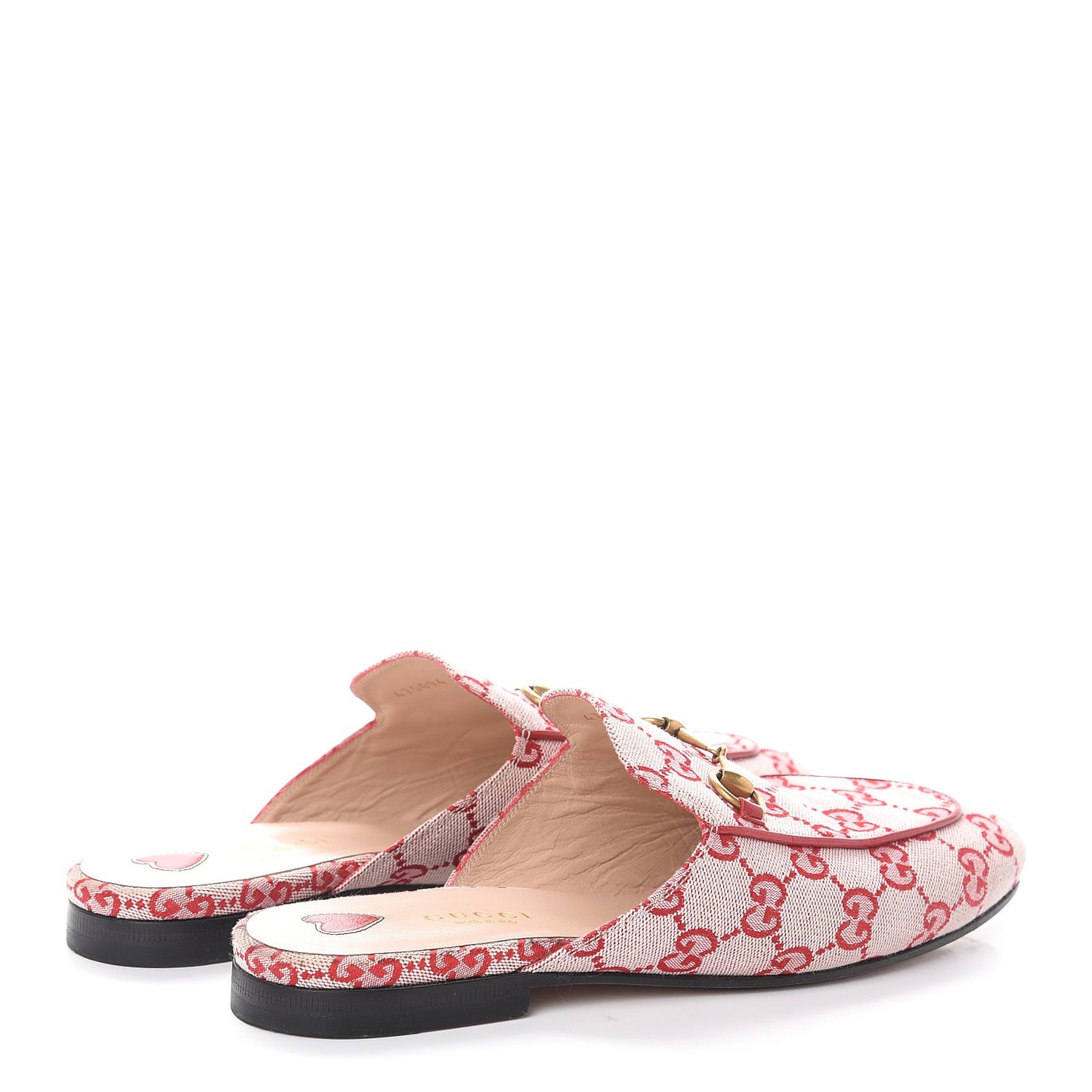 Canvas GG Monogram Horsebit Womens Princetown Slippers 38 Gardenia Hibiscus Red