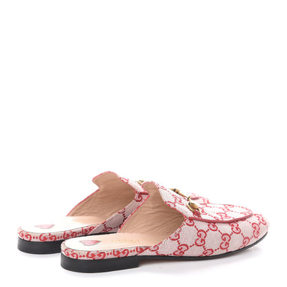 Gucci Canvas GG Monogram Horsebit Womens Princetown Slippers 38 Gardenia Hibiscus Red 4 of 7