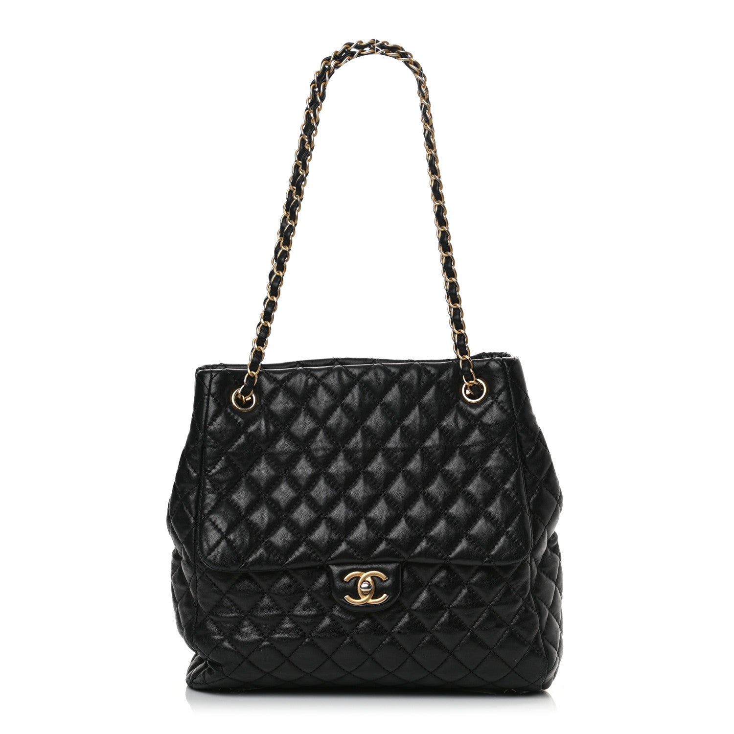Chanel Lambskin Quilted Large Fluffy CC Shopping Tote Black 1 of 16