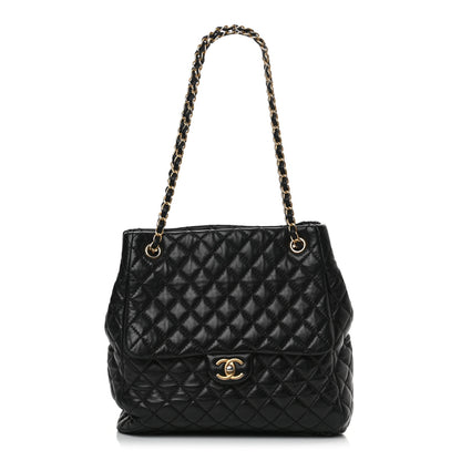Chanel Lambskin Quilted Large Fluffy CC Shopping Tote Black 1 of 16