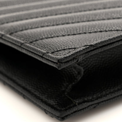 Saint Laurent Grain De Poudre Matelasse Chevron Monogram Double Zip Wallet Black 11 of 13