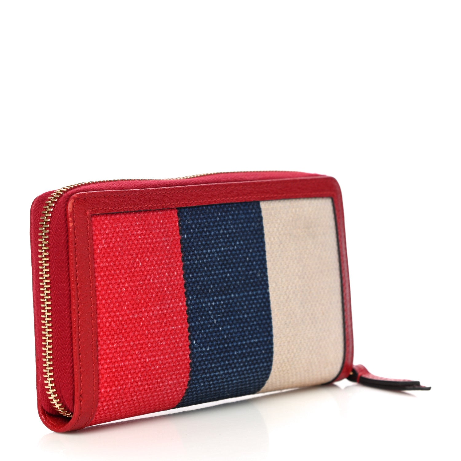 Gucci Canvas Sylvie Stripe Logo Zip Around Wallet Mystic White Hibiscus Red Maritime 3 of 16