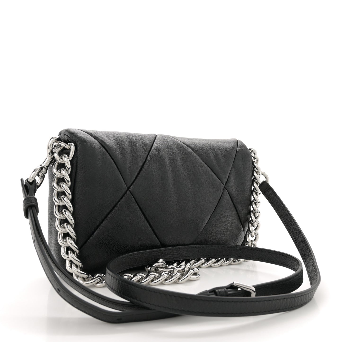 Goatskin Quilted J The Puffy Diamond Shoulder Bag Black