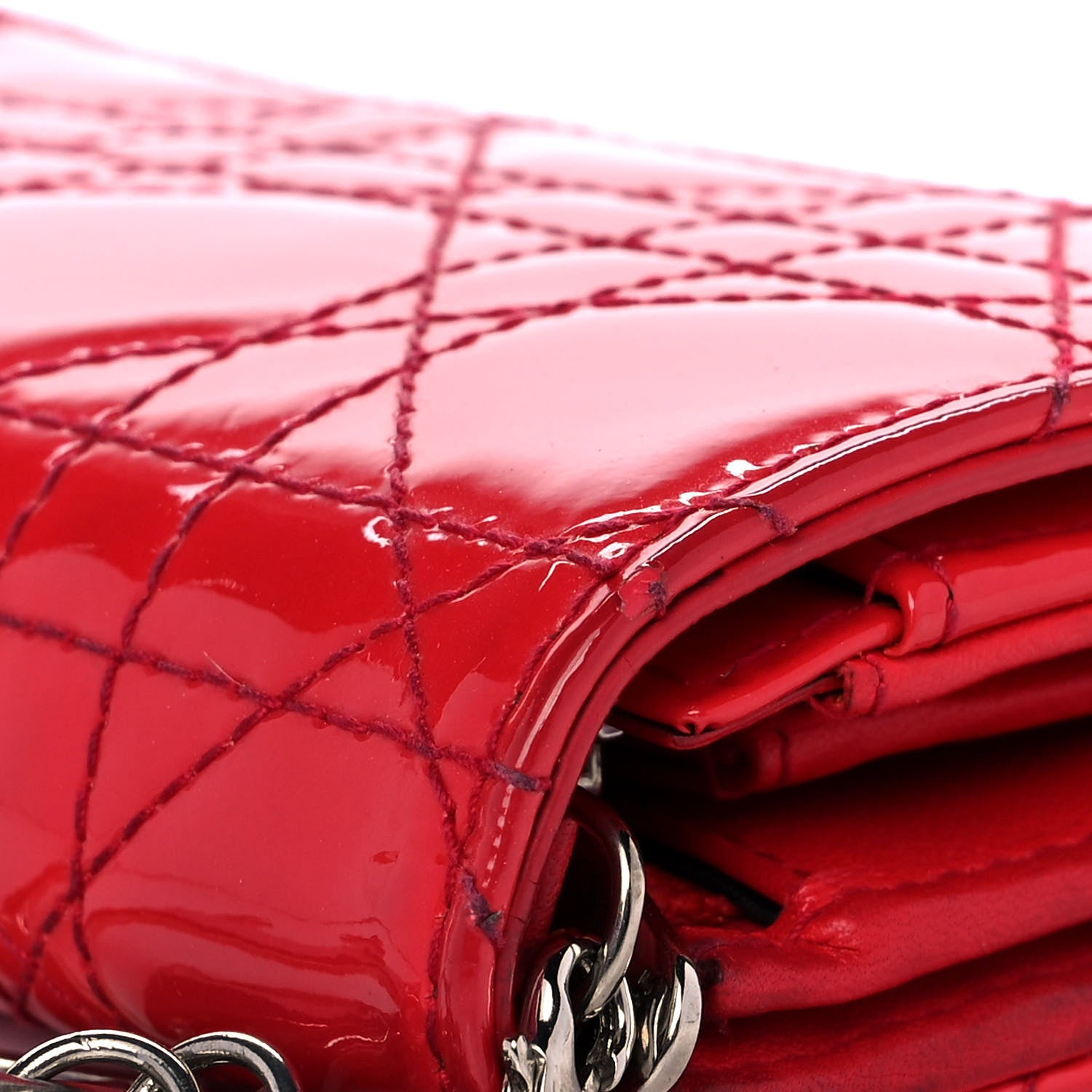 Christian Dior Patent Cannage Rendez-vous Chain Wallet Red 13 of 14