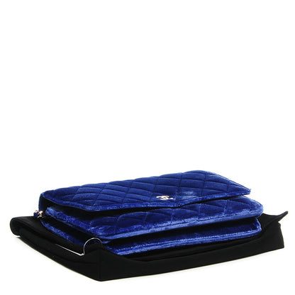Chanel Velvet Quilted Wallet On Chain WOC Blue 4 of 9