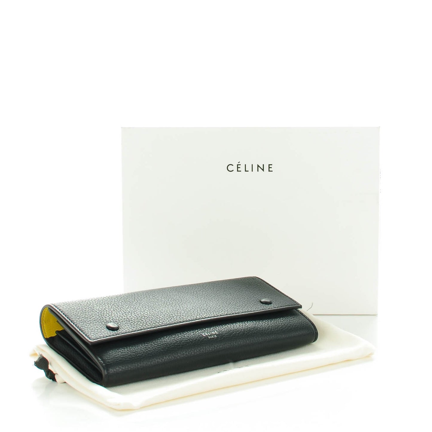 Drummed Calfskin Large Multifunction Flap Wallet Black